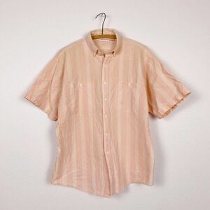 Vintage 80s Campus Grunge Peach Striped Short Sleeve Shirt Large